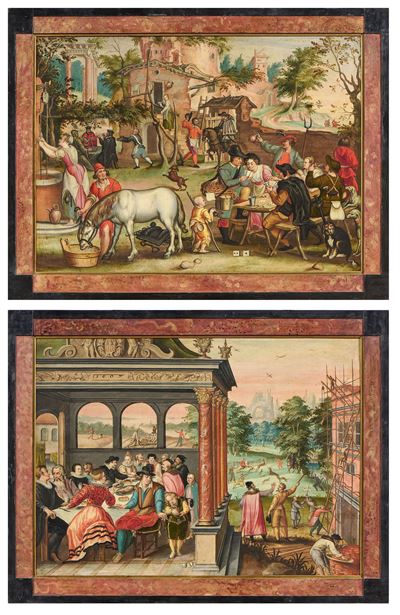 Scena di gioco e Banchetto all’aperto, olio su tela