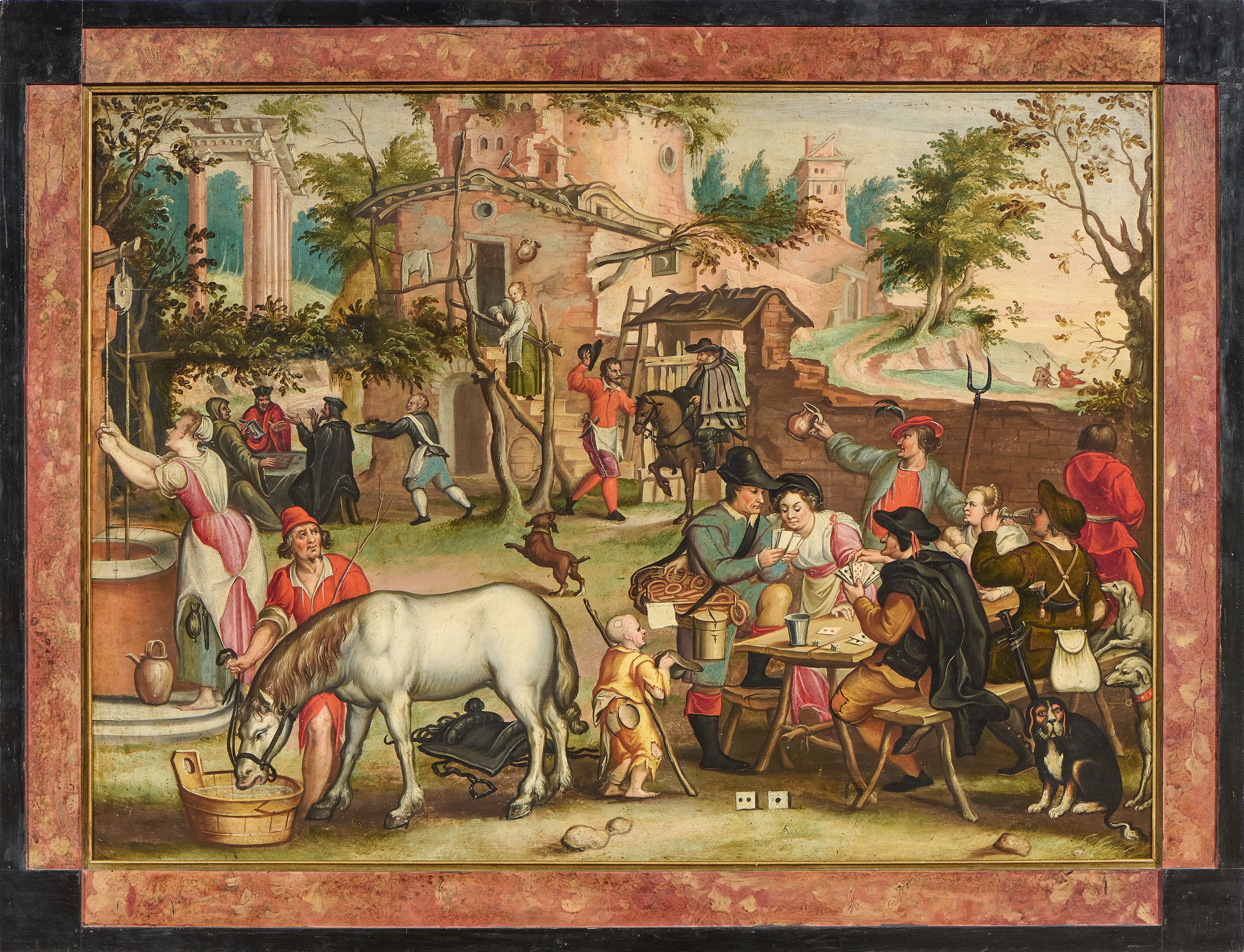 Hans Bol (attr. A) - Scena di gioco e Banchetto all’aperto, olio su tela