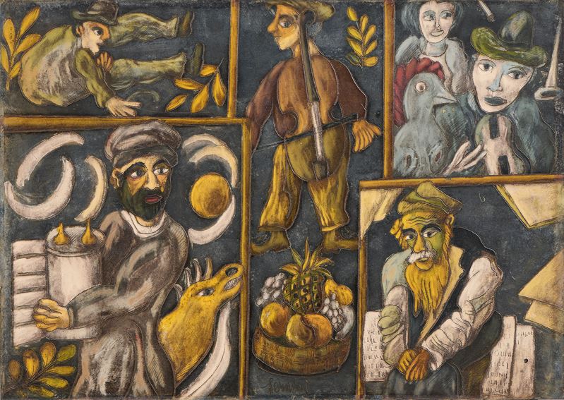 Giuseppe Serafini - Omaggio a Chagall, olio e tecnica mista su cartone