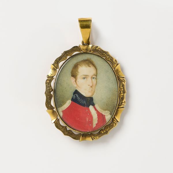 Jeremiah Meyer (attr. a) : Miniatura raffigurante «Ritratto di ufficiale inglese»  (fine XVIII secolo)  - Asta Dipinti Antichi - Casa d'aste Farsettiarte