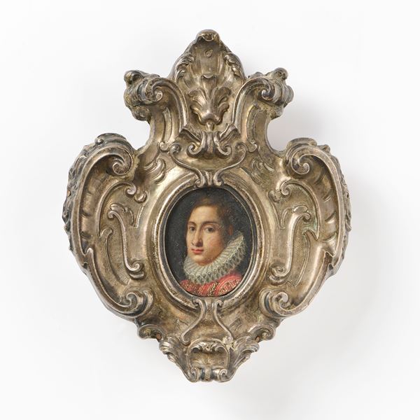 Scuola lombarda fine XVI secolo : Miniatura raffigurante «Ritratto di gentiluomo con gorgiera»  - Olio su rame - Asta Dipinti Antichi - Casa d'aste Farsettiarte