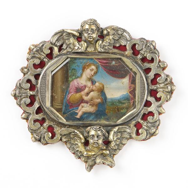 Scuola toscana fine XVI secolo : Miniatura raffigurante «Madonna del latte»  - Asta Dipinti Antichi - Casa d'aste Farsettiarte