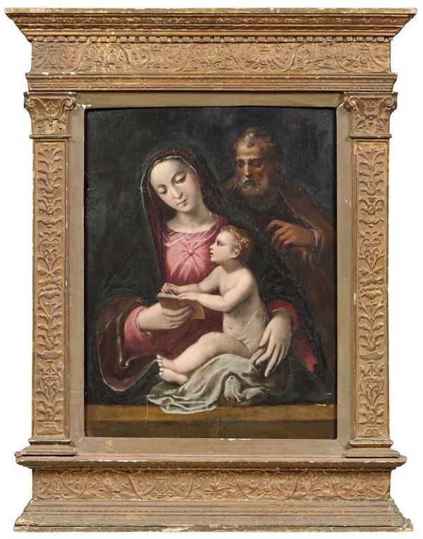 Scuola senese fine XVI secolo : Sacra Famiglia  - Olio su tavola - Asta Importanti Dipinti Antichi - Casa d'aste Farsettiarte