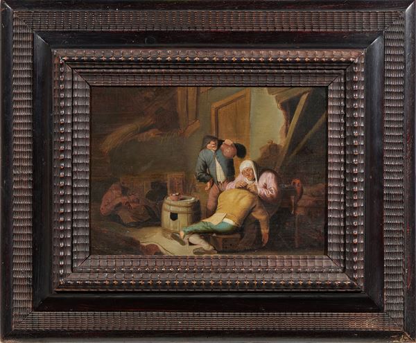 Scuola olandese fine XVII secolo : La spidocchiatrice  - Olio su tavola - Asta Importanti Dipinti Antichi - Casa d'aste Farsettiarte