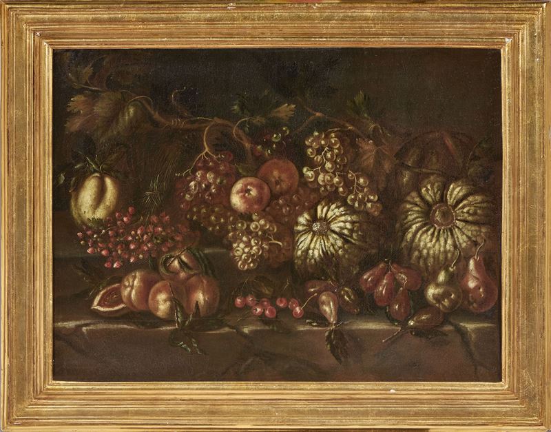 Natura morta con uva e zucca