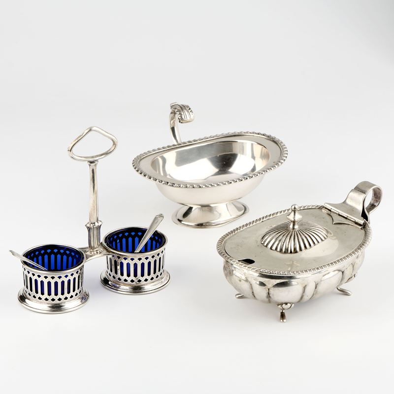 Saliera, formaggiera e zuccheriera in argento