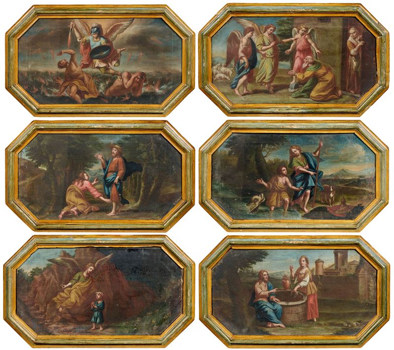 Scuola Italia Centrale Fine XVII Secolo - Anonimo, Sei scene del Vecchio e del Nuovo Testamento, ...