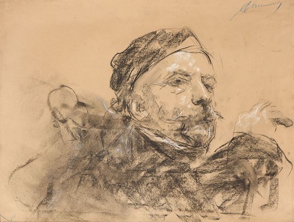 Antonio Mancini : Ritratto  - Carboncino e biacca su carta applicata su tela - Auction XIX and XX Century Paintings and Sculptures - Casa d'aste Farsettiarte