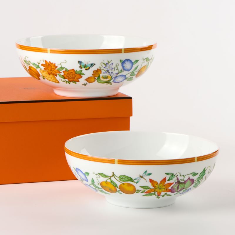 Hermès "Siesta" due insalatiere in porcellana policroma