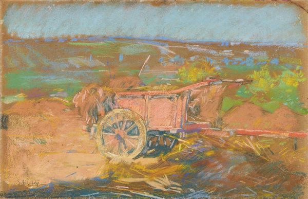Silvio Bicchi : Carro rosso  - Pastello su carta - Asta Dipinti e Sculture del XIX e XX secolo - Casa d'aste Farsettiarte