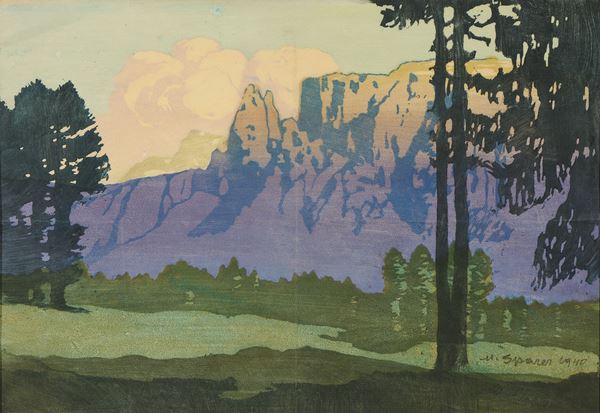 Max Sparer : Schlern  (1940)  - Xilografia a colori su carta cotone - Asta Dipinti e Sculture del XIX e XX secolo - Casa d'aste Farsettiarte
