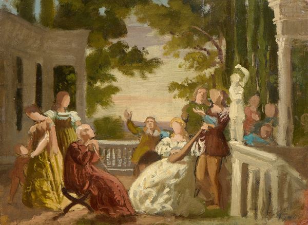 Annibale Gatti : Il madrigale  - Olio su cartoncino - Asta Dipinti e Sculture del XIX e XX secolo - Casa d'aste Farsettiarte