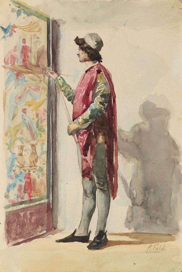 Arturo Faldi : Il pittore  - Acquerello su carta - Auction XIX and XX Century Paintings and Sculptures - Casa d'aste Farsettiarte