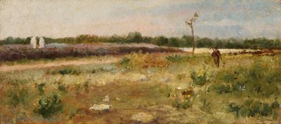 Paesaggio, olio su tavola