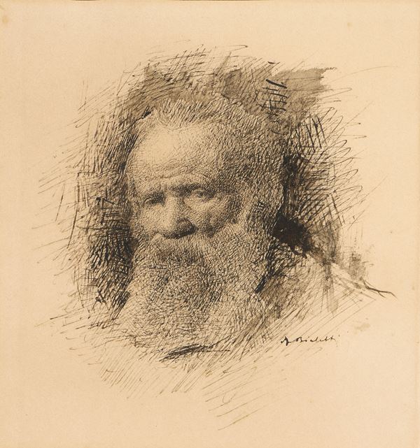 Ferdinando Bialetti : Testa di vecchio  - Inchiostro su carta - Asta Dipinti e Sculture del XIX e XX secolo - Casa d'aste Farsettiarte