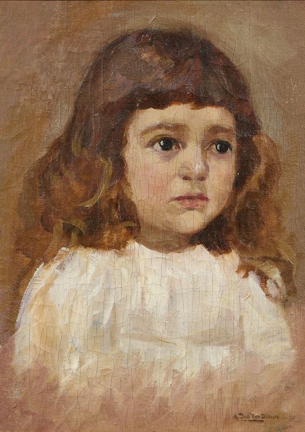 Angelo Dall'Oca Bianca : Ritratto di bimba  - Olio su tela - Asta Dipinti e Sculture del XIX e XX secolo - Casa d'aste Farsettiarte