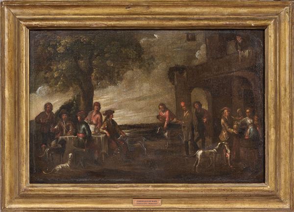 Cornelis de Wael - Sosta di un gruppo di viaggiatori presso una locanda