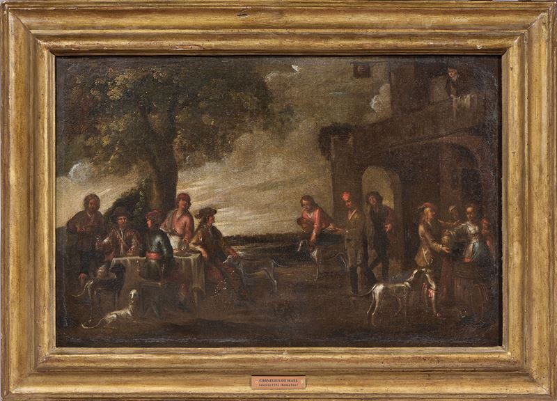 Sosta di un gruppo di viaggiatori presso una locanda