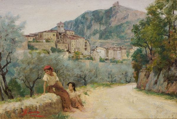 Filadelfo Simi : La sosta  - Olio su tavoletta - Asta Dipinti e Sculture del XIX e XX secolo - Casa d'aste Farsettiarte
