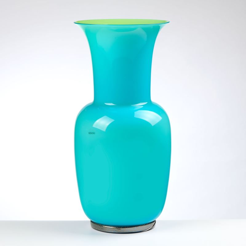 Venini, Vaso 'Opaline' in vetro celeste, Murano, 2008, tiratura 277/499