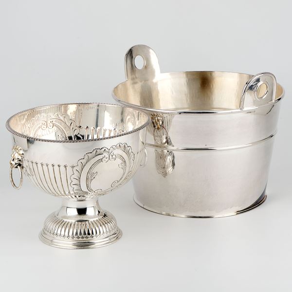 Grande secchiello per ghiaccio e bowl centrotavola in metallo argentato  - Asta L'Arte della Tavola - Casa d'aste Farsettiarte