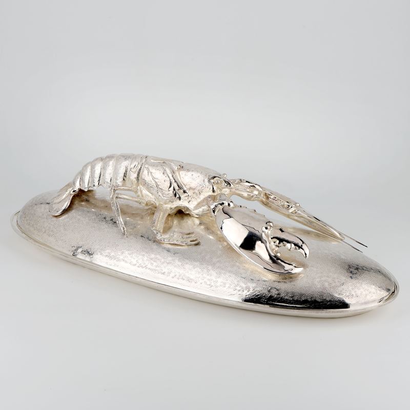 Grande aragostiera in metallo argentato