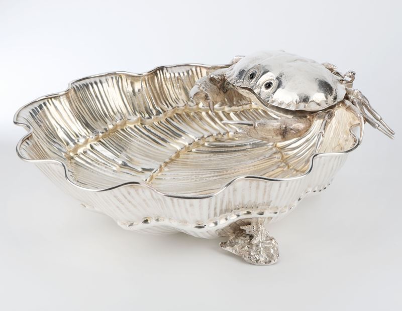 Contenitore per crostacei in metallo argentato