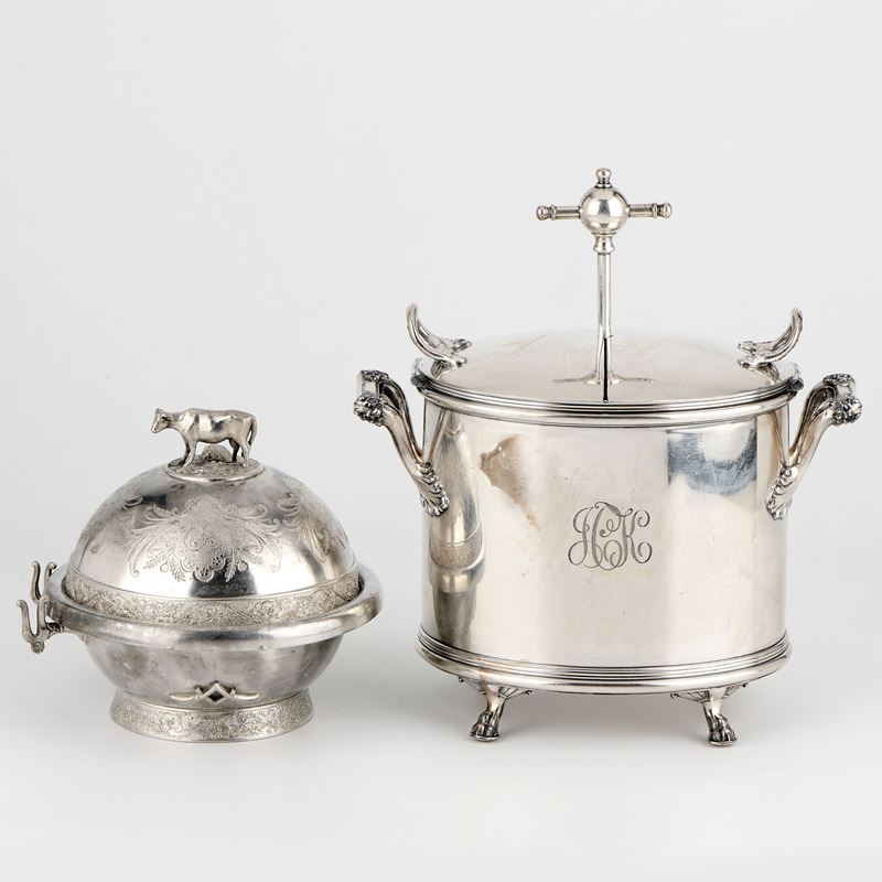 Refrigeratore per bicchieri e porta burro in metallo argentato