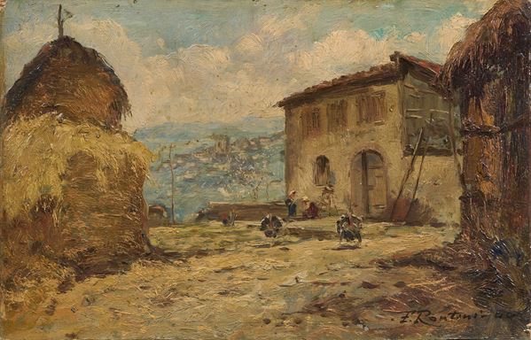 Ferruccio Rontini : Guardando Vicchio  (1944)  - Olio su tavola - Asta Dipinti e Sculture del XIX e XX secolo - Casa d'aste Farsettiarte