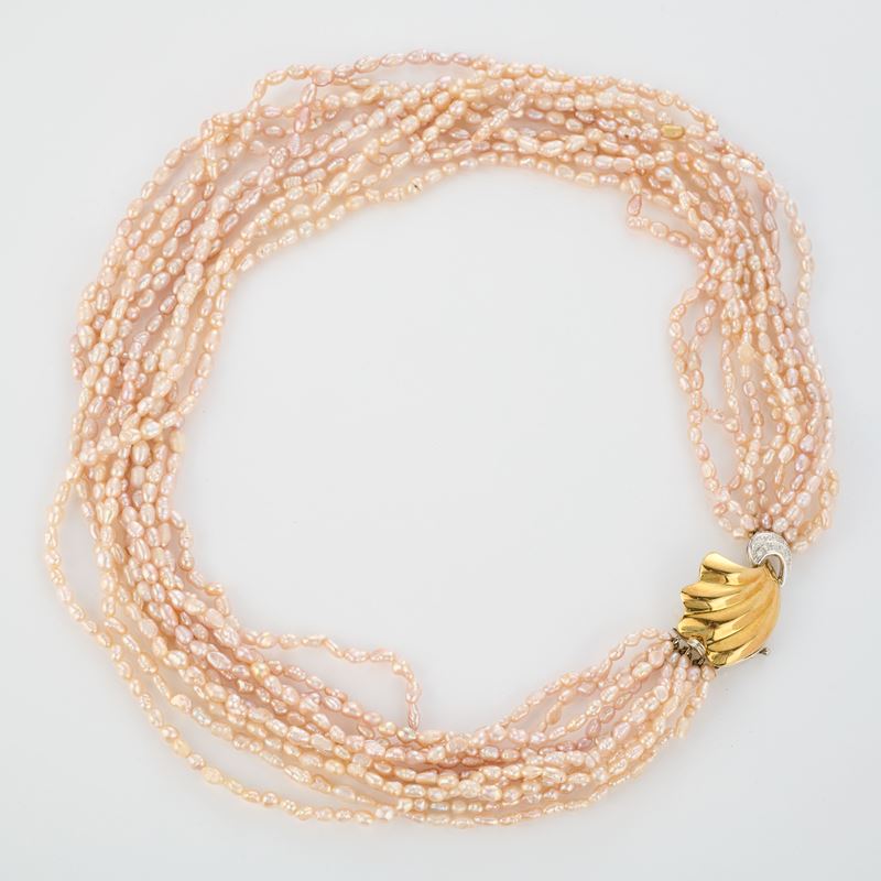 Collana girocollo in perle di fiume barocche rosa chiaro