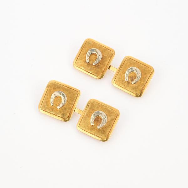 Gemelli quadrati in oro giallo e bianco
