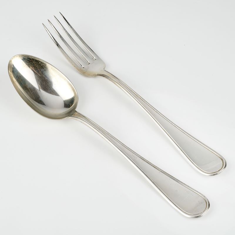 Cucchiaio e forchetta da servizio in argento