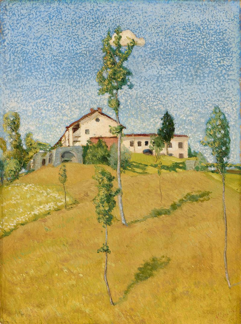 Angelo Torchi - Paesaggio agreste, olio su cartone