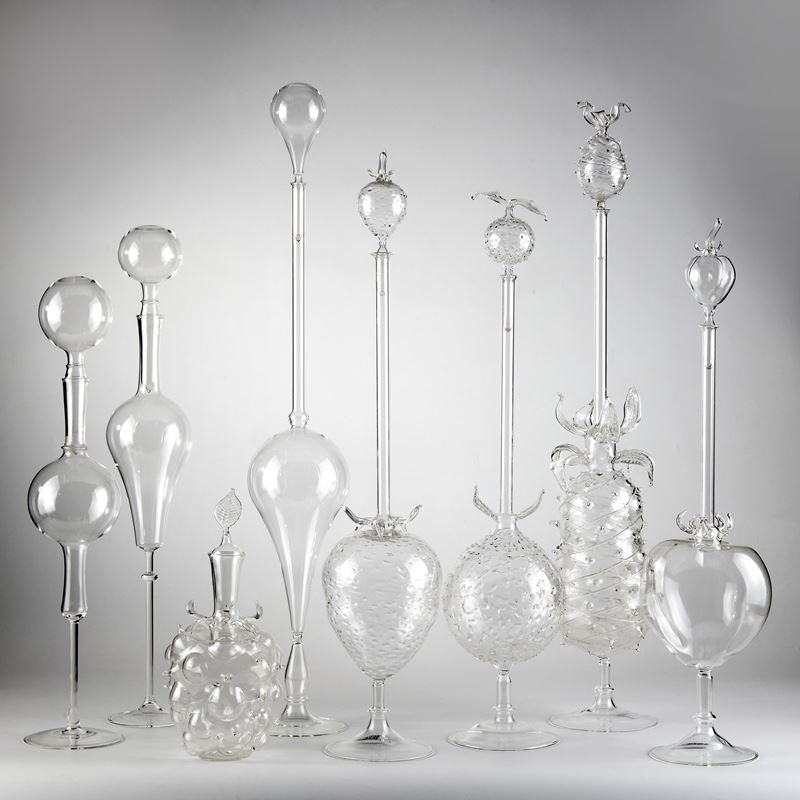 Sandro Bormioli otto bottiglie da collezione in vetro sottile