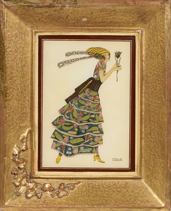 Mela Köhler : Figura femminile  - Pittura su cristallo e foglia oro - Auction XIX and XX Century Paintings and Sculptures - Casa d'aste Farsettiarte