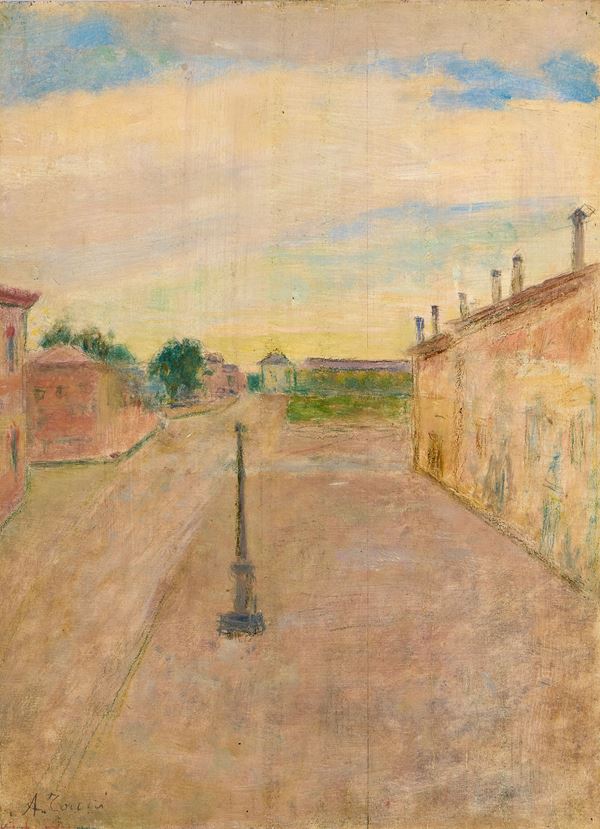 Angelo Torchi : Piazza di Massa Lombarda  - Olio su tavola - Auction XIX and XX Century Paintings and Sculptures - Casa d'aste Farsettiarte