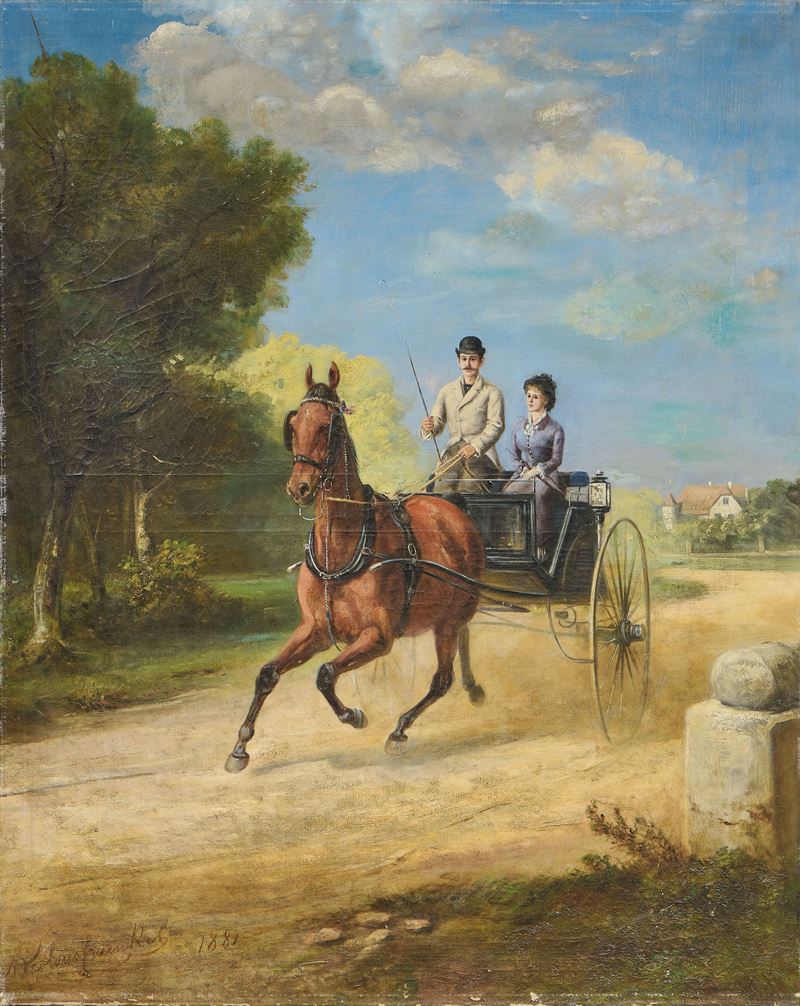 Ignoto del XIX Secolo - Autore sconosciuto, In calesse, olio su tela