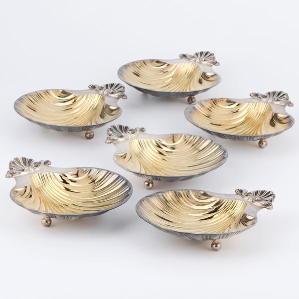 Sei conchiglie in argento e vermeille