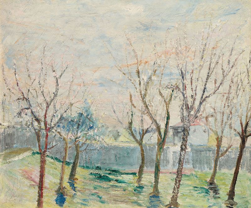 Adriano di Spilimbergo - Paesaggio con alberi, olio su tela (1952)