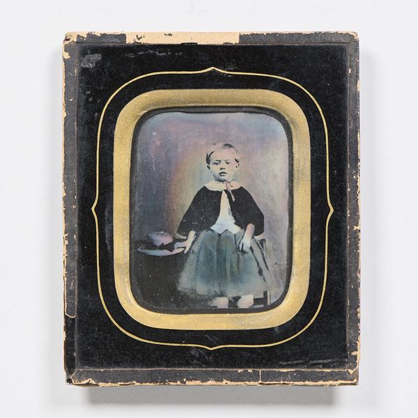 M. Demange - Ambrotipo raffigurante «Ritratto di bambina con cappello di paglia»