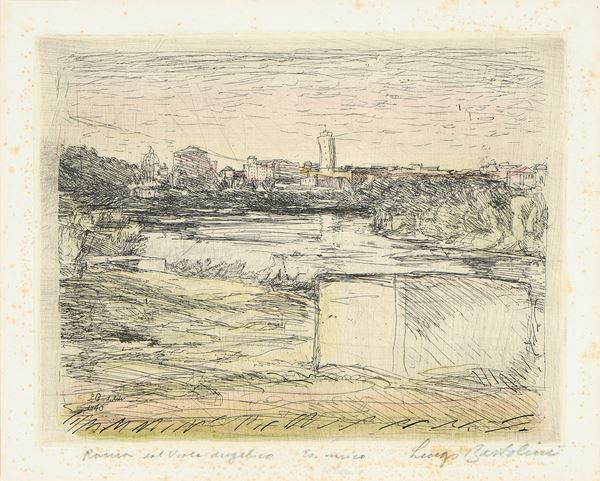 Luigi Bartolini : Roma dal Viale Angelico  (1940)  - Acquaforte e acquatinta, es. unico - Auction Paintings, Drawings, Sculpures and Multiples - Casa d'aste Farsettiarte