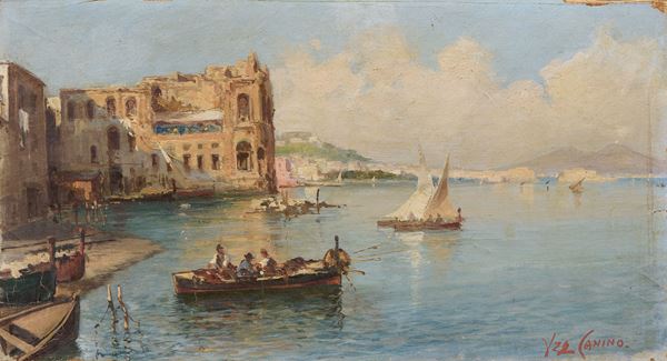 Ignoto del XIX secolo : Marina  - Olio su tela applicata su compensato - Asta Ottocento, Postmacchiaioli e Novecento - Asta a tempo - Casa d'aste Farsettiarte
