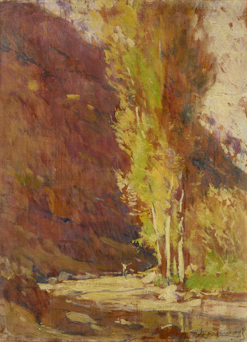 Ludovico Tommasi - Paesaggio, olio su tavola