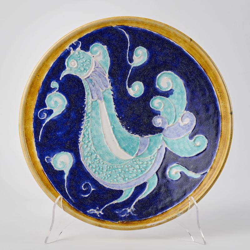 Grande piatto con decoro raffigurante gallo