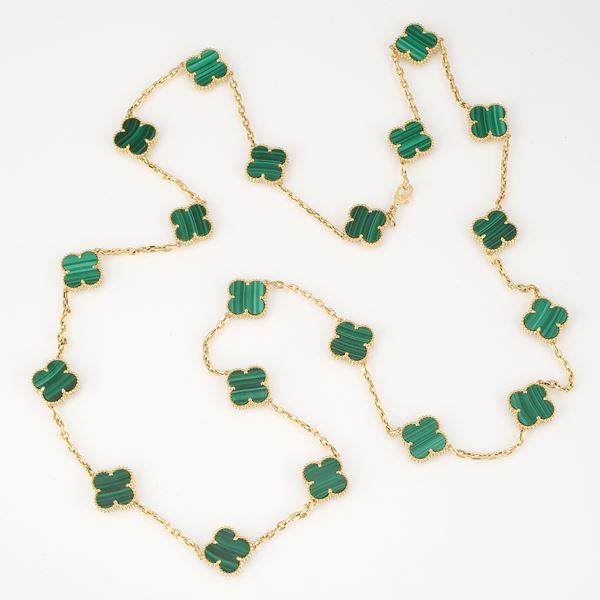Van Cleef & Arpels "Sautoir vintage Alhambra" collana in oro giallo e malachite