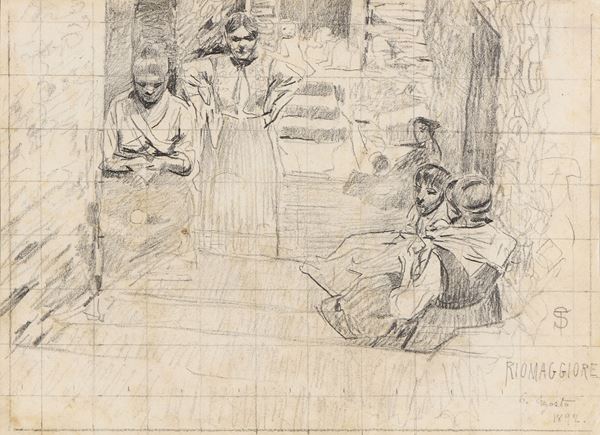 Telemaco Signorini : Riomaggiore  (1892)  - Matita su carta - Asta Ottocento, Postmacchiaioli e Novecento - Asta a tempo - Casa d'aste Farsettiarte