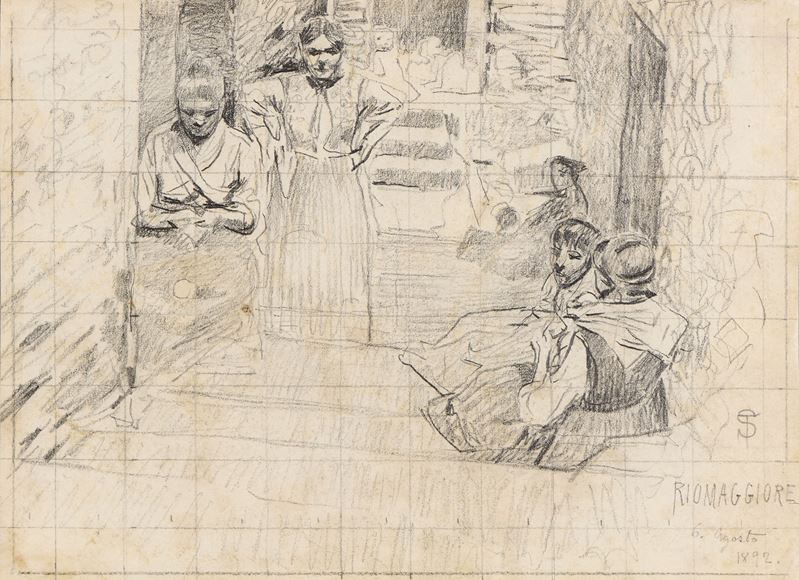 Telemaco Signorini - Riomaggiore (studio grafico), matita su carta