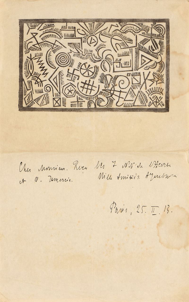 Ignoto del XX Secolo - Soffici, Cher Monsieur recu les 7 Nn. de l'Acerba et v. remercie. Mille am...