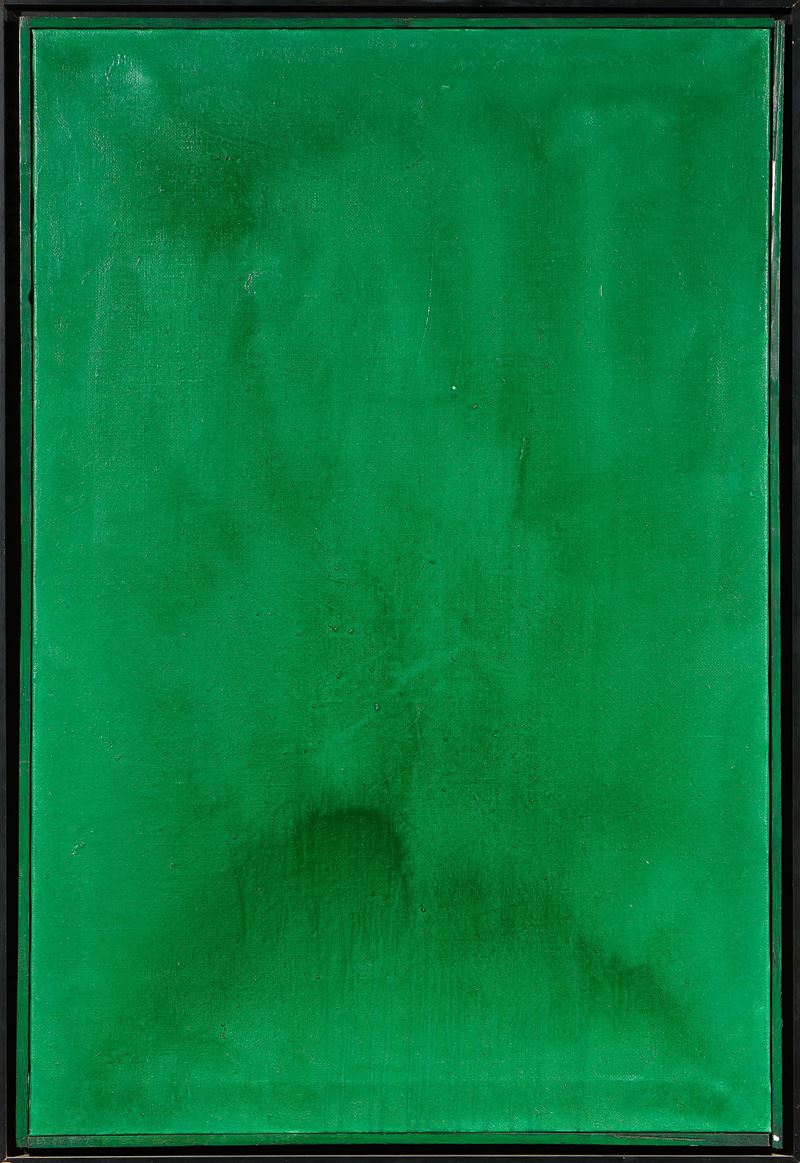 Valentino Barachini - Monocromo verde, acrilico su tela e legno (1984)