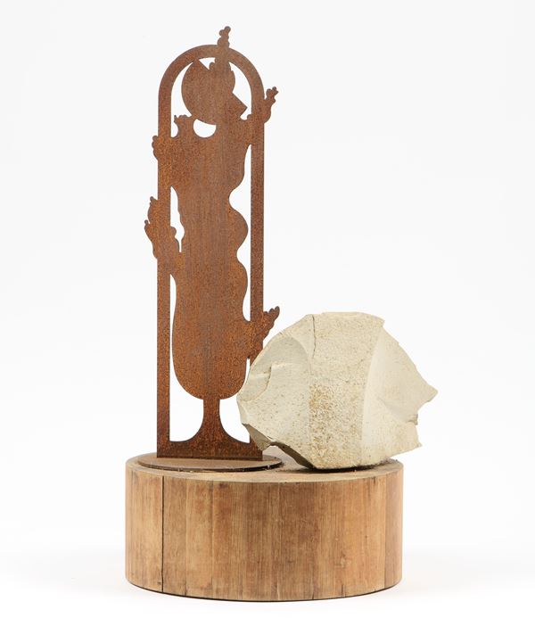 Marcello Guasti : Cipresso e luna  (2004)  - Scultura in ferro, pietra e legno - Auction Paintings, Drawings, Sculpures and Multiples - Casa d'aste Farsettiarte